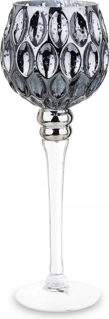 Gyertyatartó üveg luna kehely szürke vintage glamour