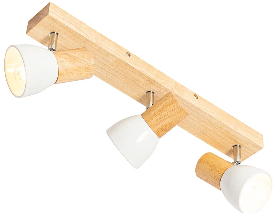 Fából készült mennyezeti reflektor fehér állítható 3-as lámpával - Thorin