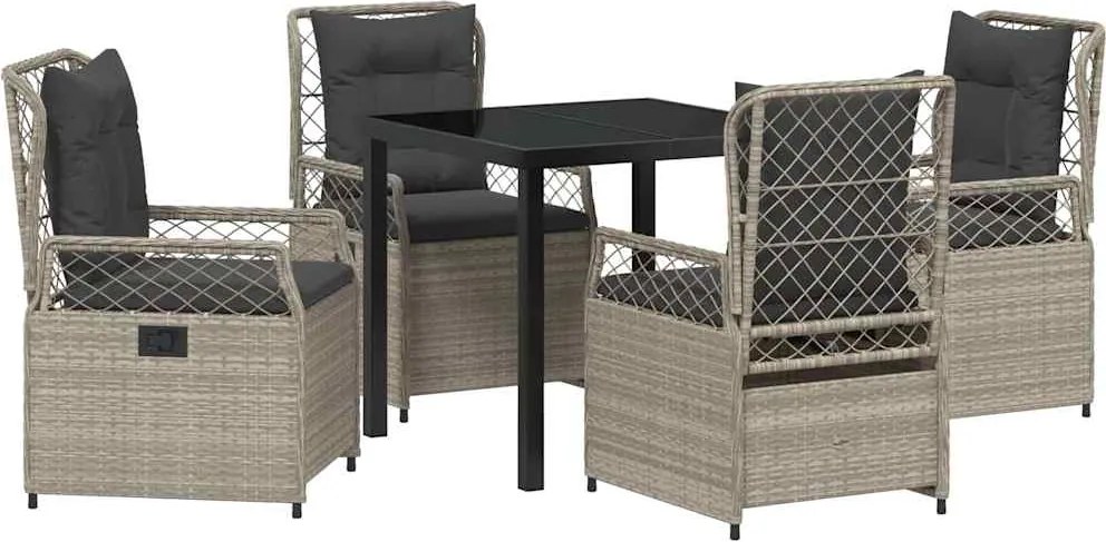 vidaXL Kert étkező szett 5 pcs Világosszürke polirattan