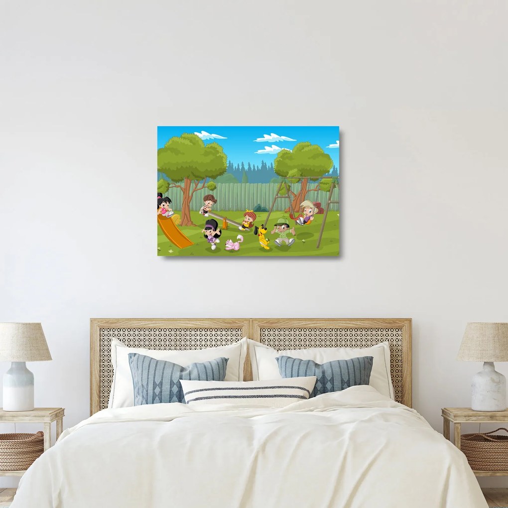 Kép - gyerekek a játszótéren (üvegen) (70x50 cm)