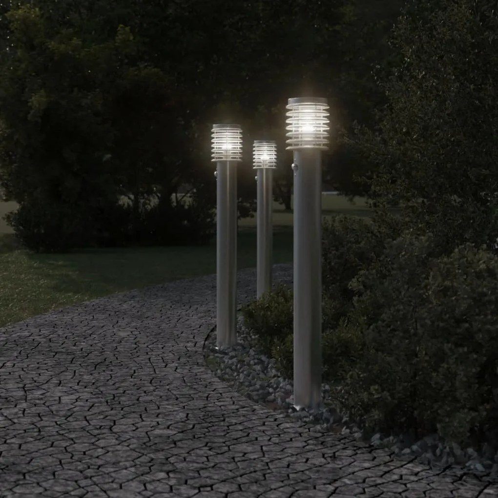 3db ezüst rozsdamentes acél kültéri állólámpa érzékelővel 110cm