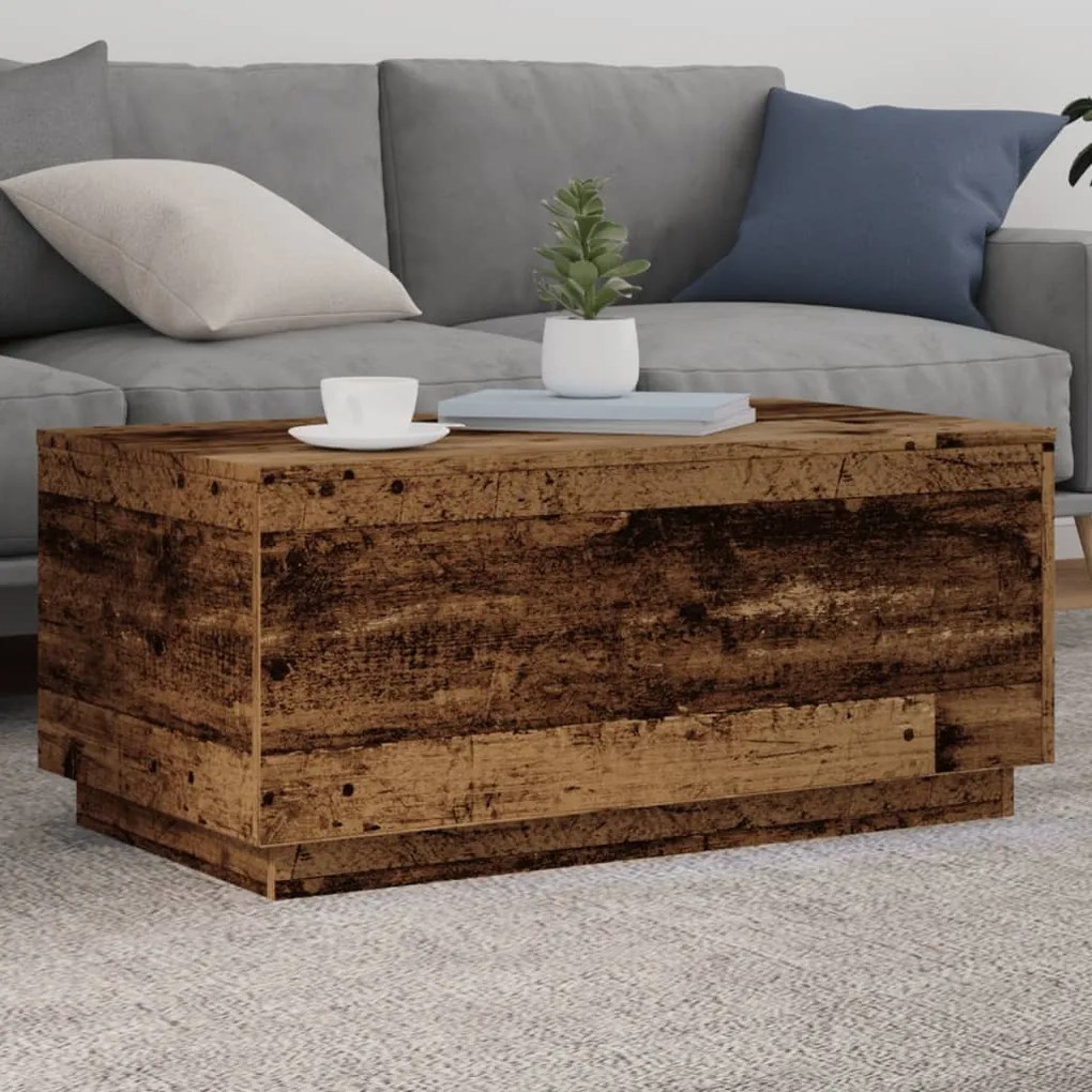 Antik fa színű dohányzóasztal LED-lámpákkal 90x50x40 cm