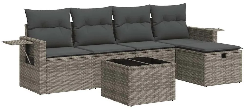 6 részes szürke polyrattan kerti ülőgarnitúra párnákkal