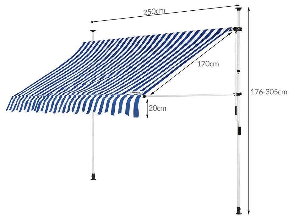 Deuba Napellenző 250 cm - kék/fehér