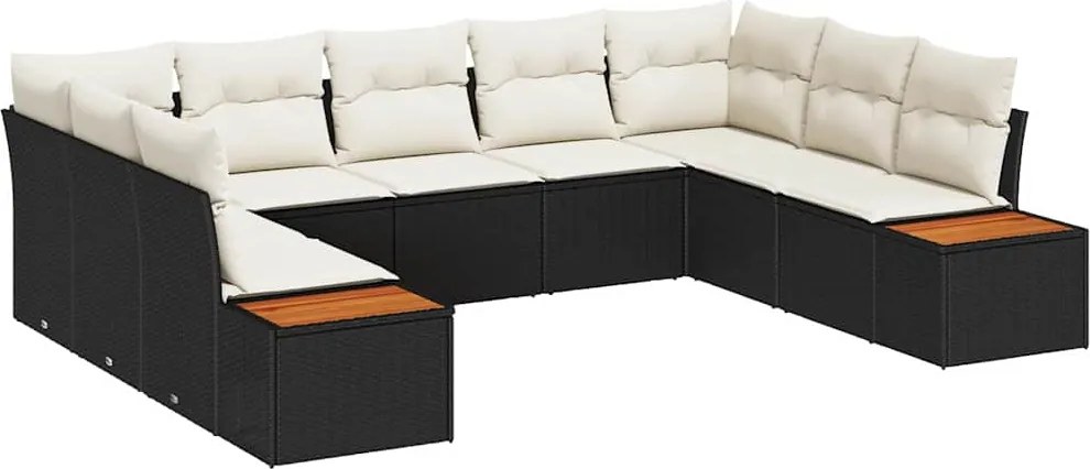 vidaXL Kerti Kanapé Szett párnával 9 pcs Fekete Poli rattan