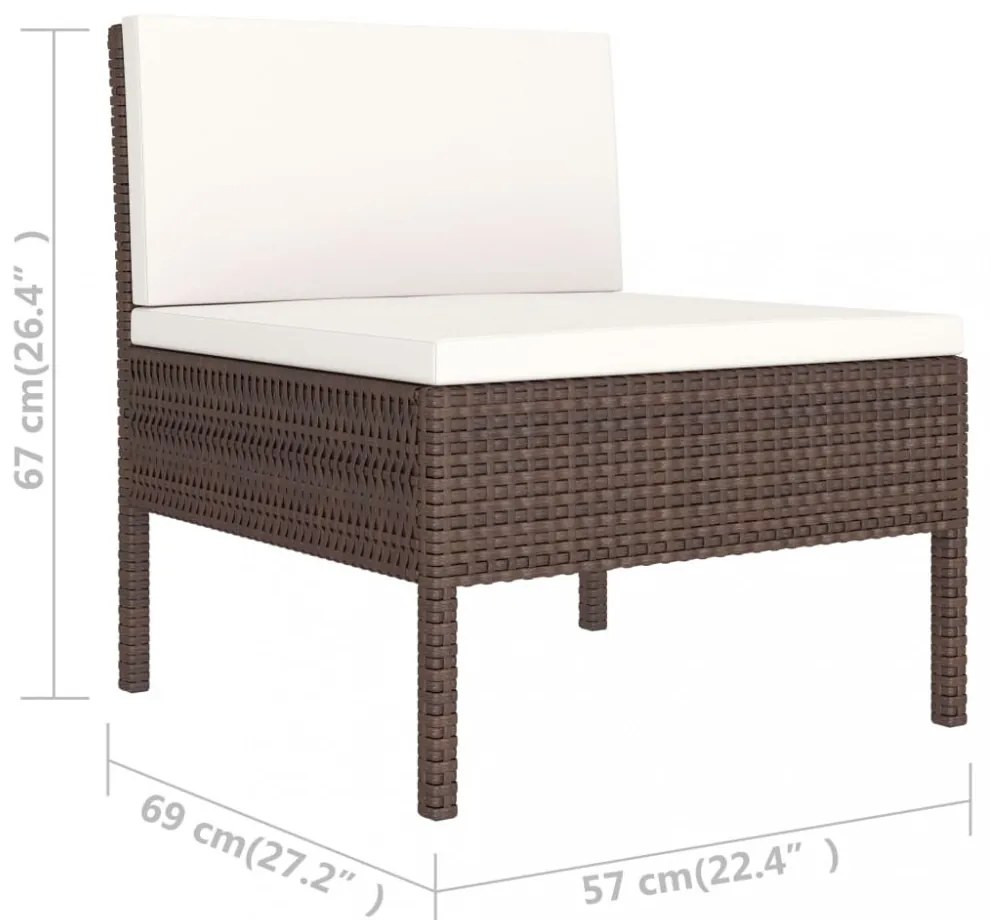 vidaXL 6 részes barna polyrattan kerti bútorszett párnákkal