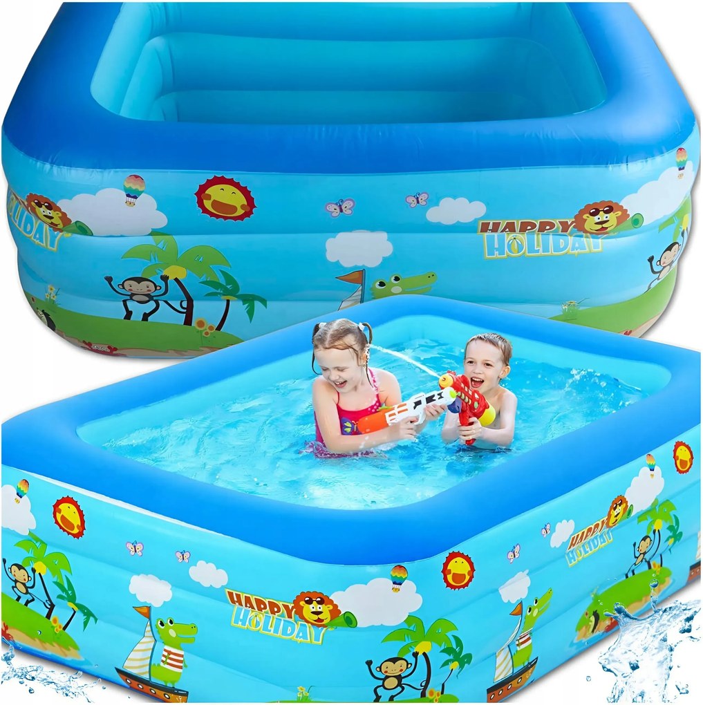 Nagy Kerti Medence Felfújható Családi Téglalap Gyerekeknek Nyár 135x90 cm