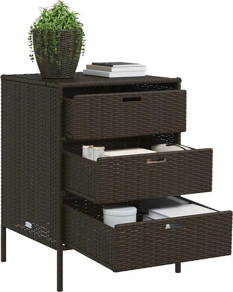 vidaXL barna polyrattan kerti tárolószekrény 55 x 59 x 80 cm