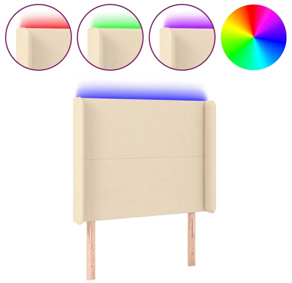 krémszínű szövet LED-es fejtámla 83x16x118/128 cm