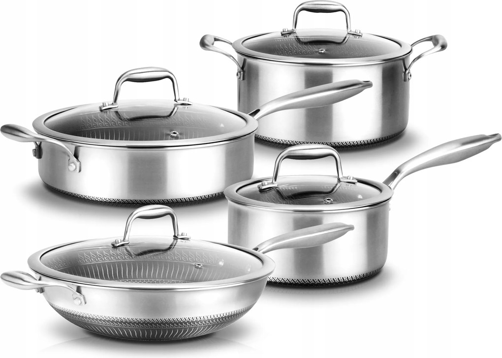 Serpenyő Edénykészlet Serpenyő Fogantyúval Fedővel 8 Részes Nutrichef