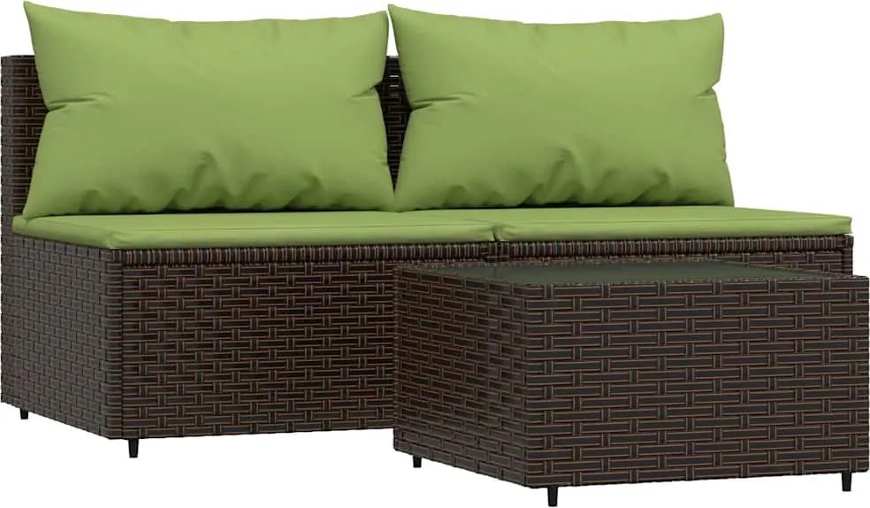 vidaXL 3 részes barna polyrattan kerti ülőgarnitúra párnával