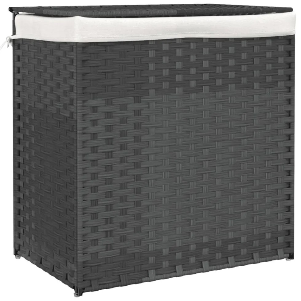 szürke polyrattan szennyeskosár 2 rekesszel 53x33x57 cm