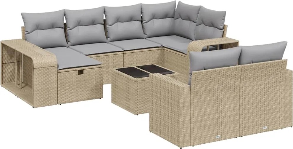 vidaXL 11 részes bézs polyrattan kerti ülőgarnitúra párnákkal