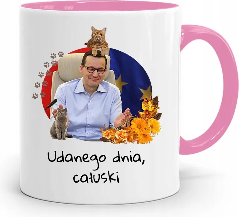 Rózsaszín Politikai Bögre Mateusz Morawiecki Miniszterelnök fényképes nyomtatással