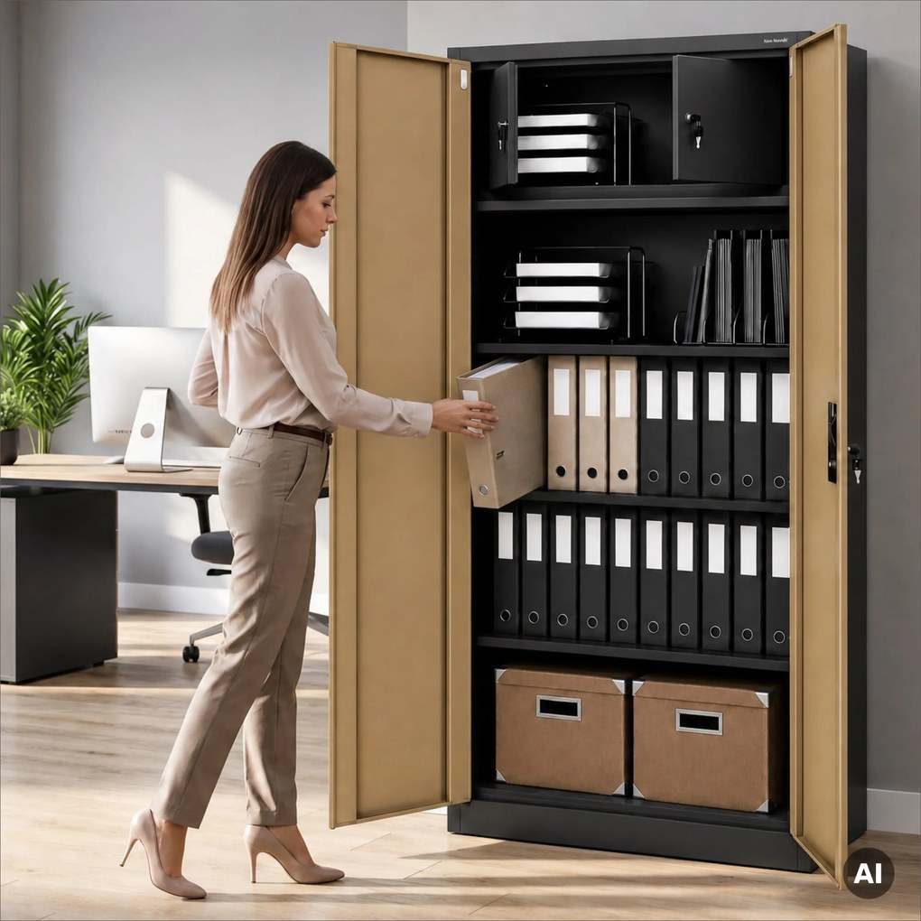 Fém szekrény tárolórekesszel, antracit/dió, 900x1850x450 mm: TOMASZ Eco Design