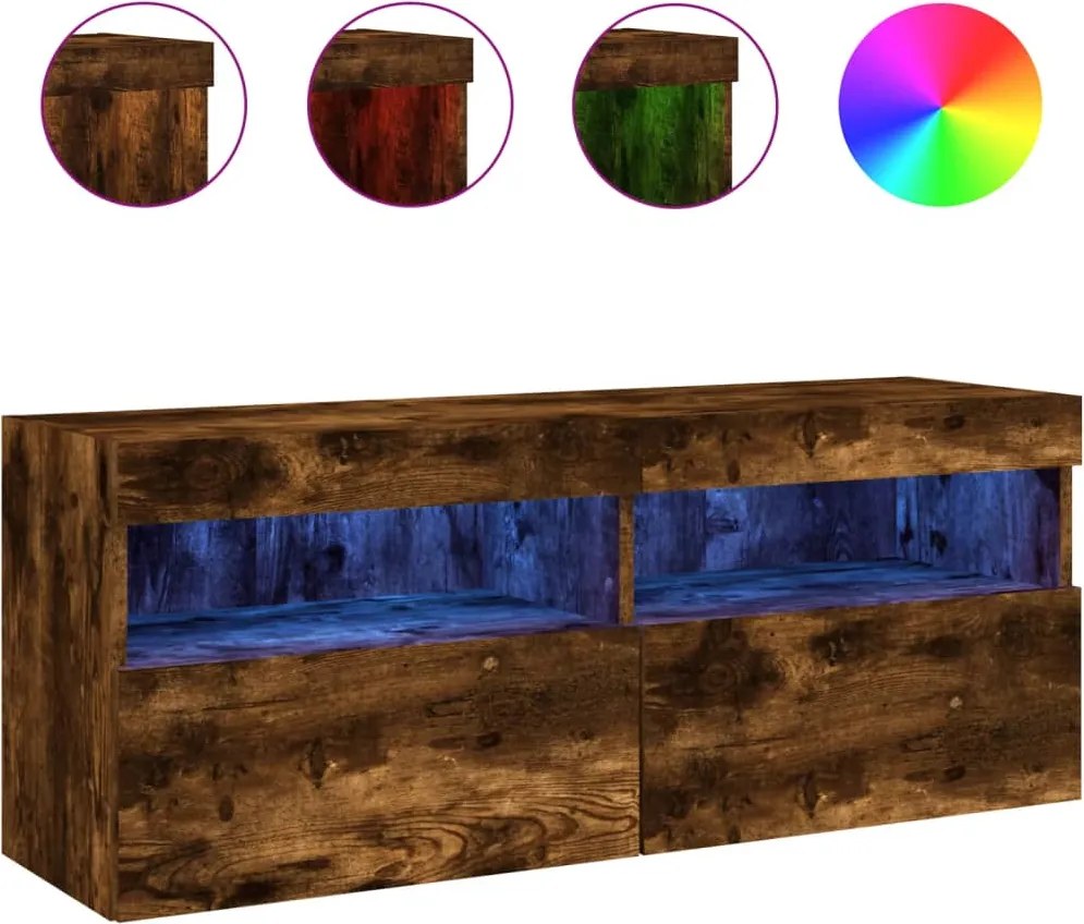 vidaXL füstös tölgy színű fali TV-szekrény LED-ekkel 100x30x40 cm