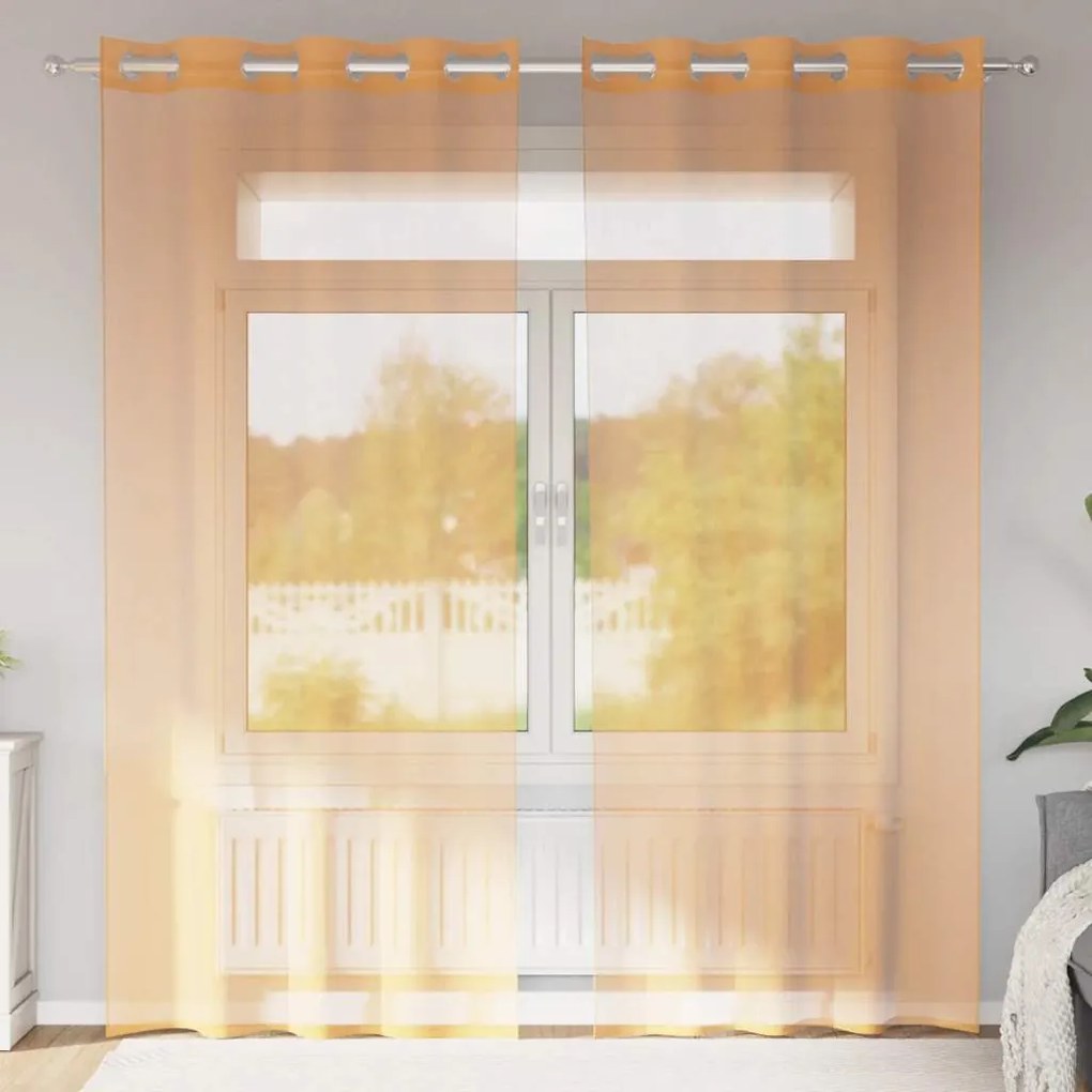 2 db narancssárga fátyolfüggönyök rojtokkal 140x225 cm