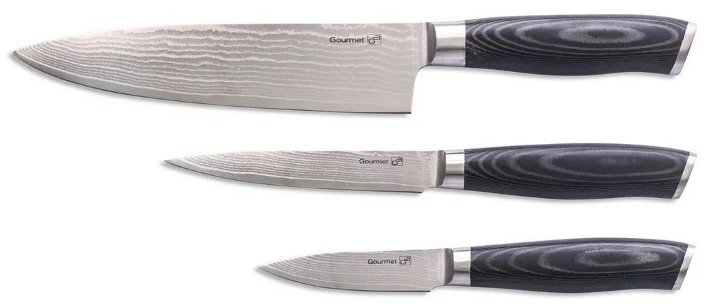 G21 Gourmet Damascus késkészlet bambusz blokkban 3 db + élezőkő