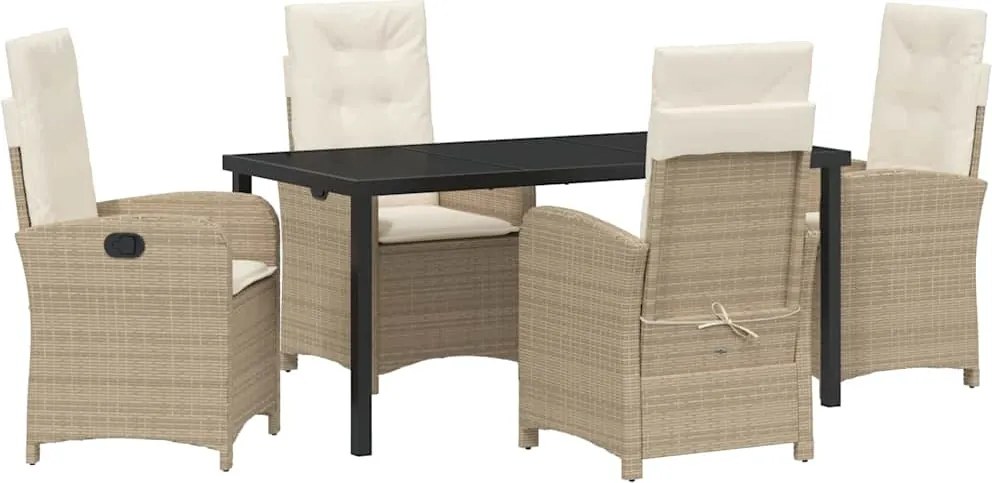 vidaXL Kert étkező szett párnával 5 pcs Bézs polirattan