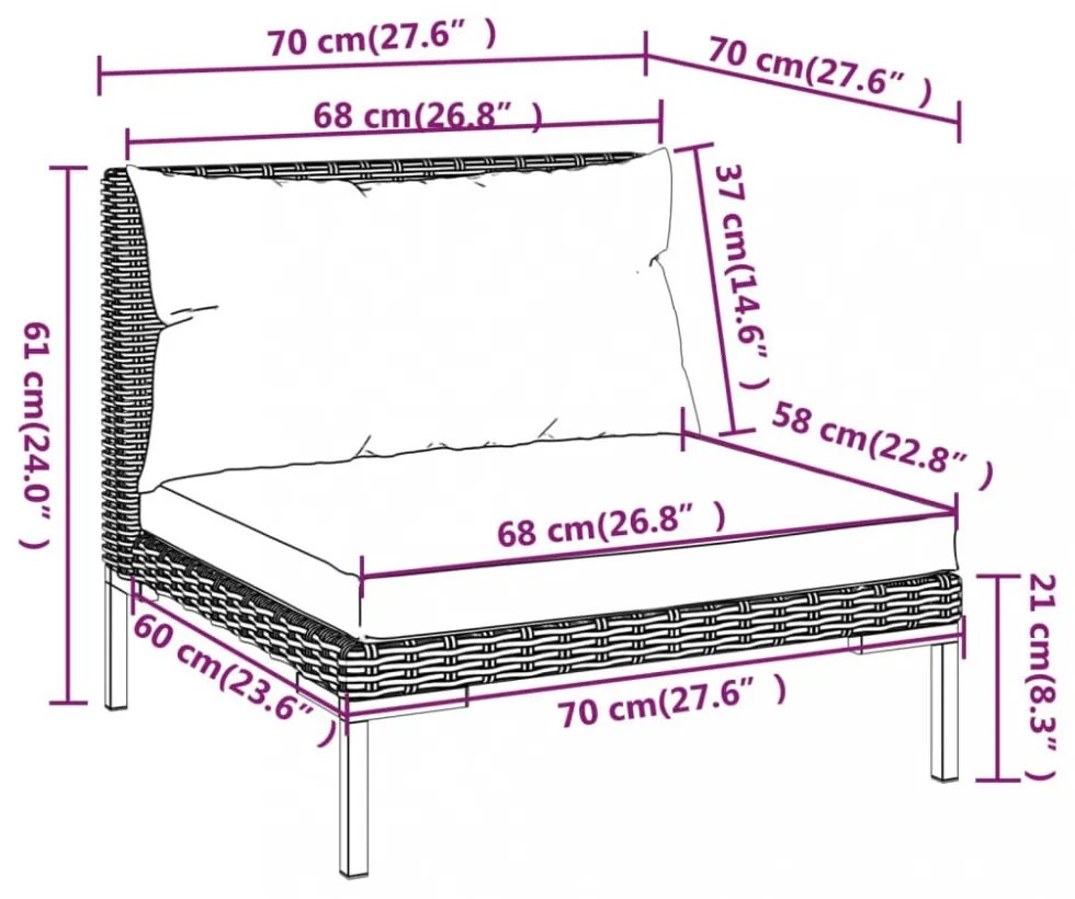 vidaXL 4 részes sötétszürke polyrattan kerti bútorszett párnákkal