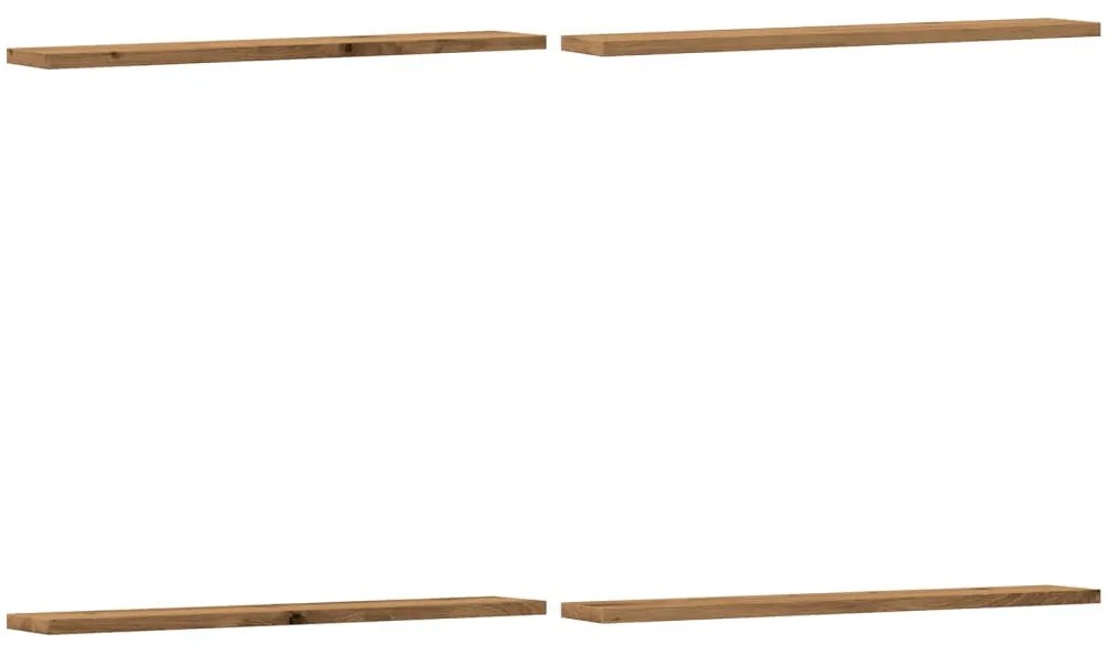 4 db kézműves tölgy színű szerelt fa könyvespolc 60x10x1,5 cm