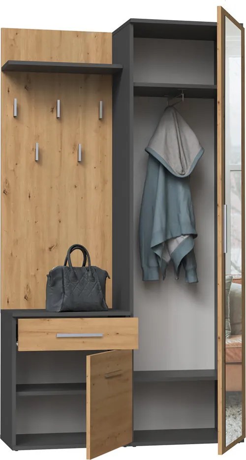 Duo előszobafal, antracit, tölgy