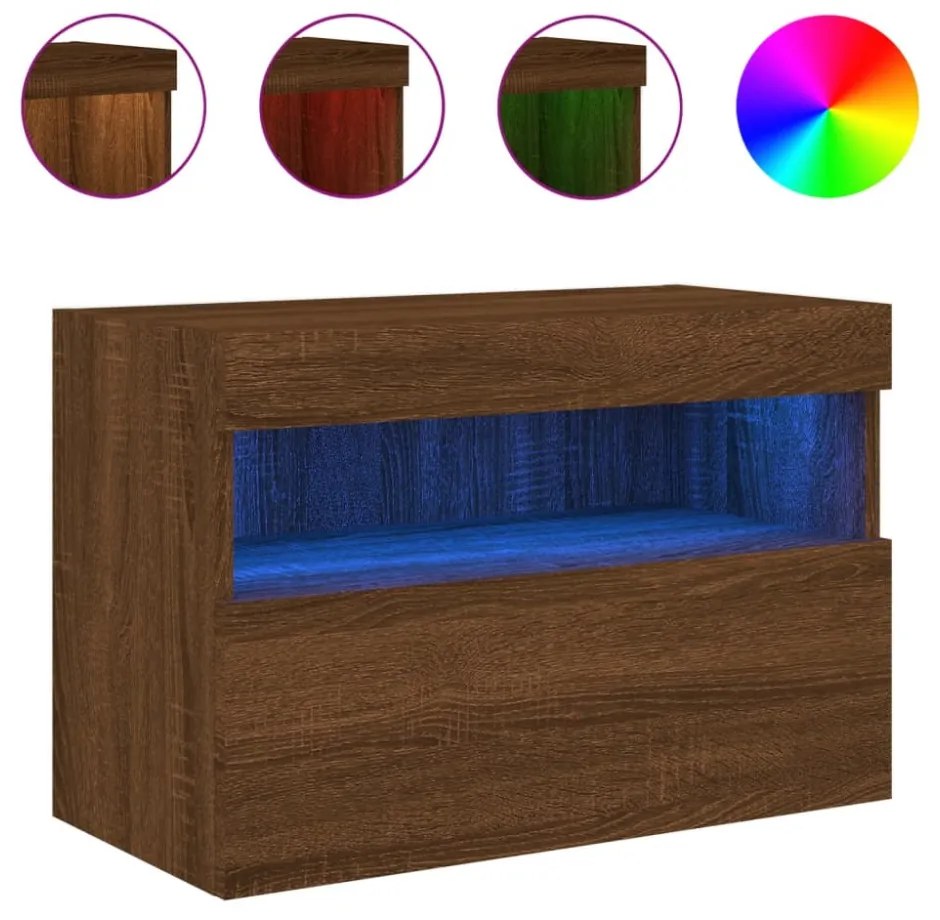 barna tölgyszínű fali TV-szekrény LED-del 60 x 30 x 40 cm