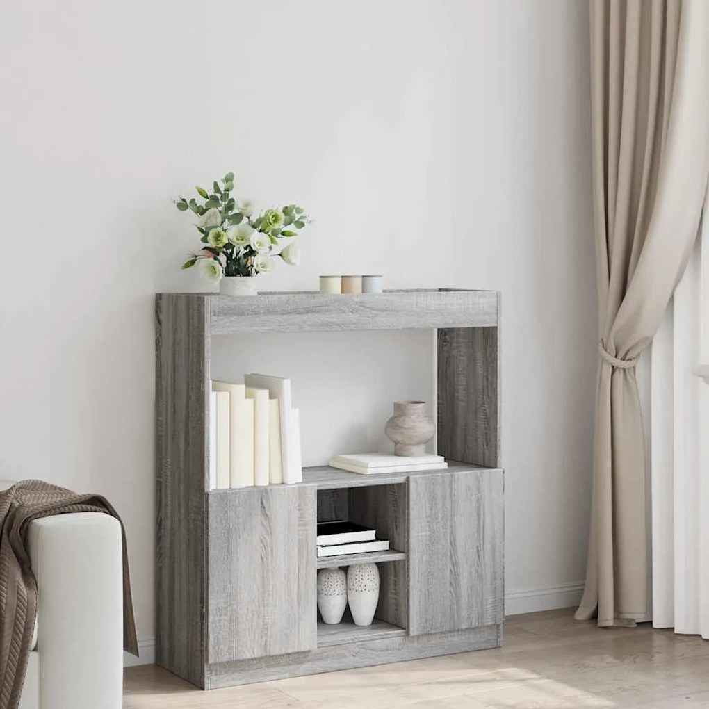 szürke sonoma színű szerelt fa magasszekrény 92 x 33 x 100 cm