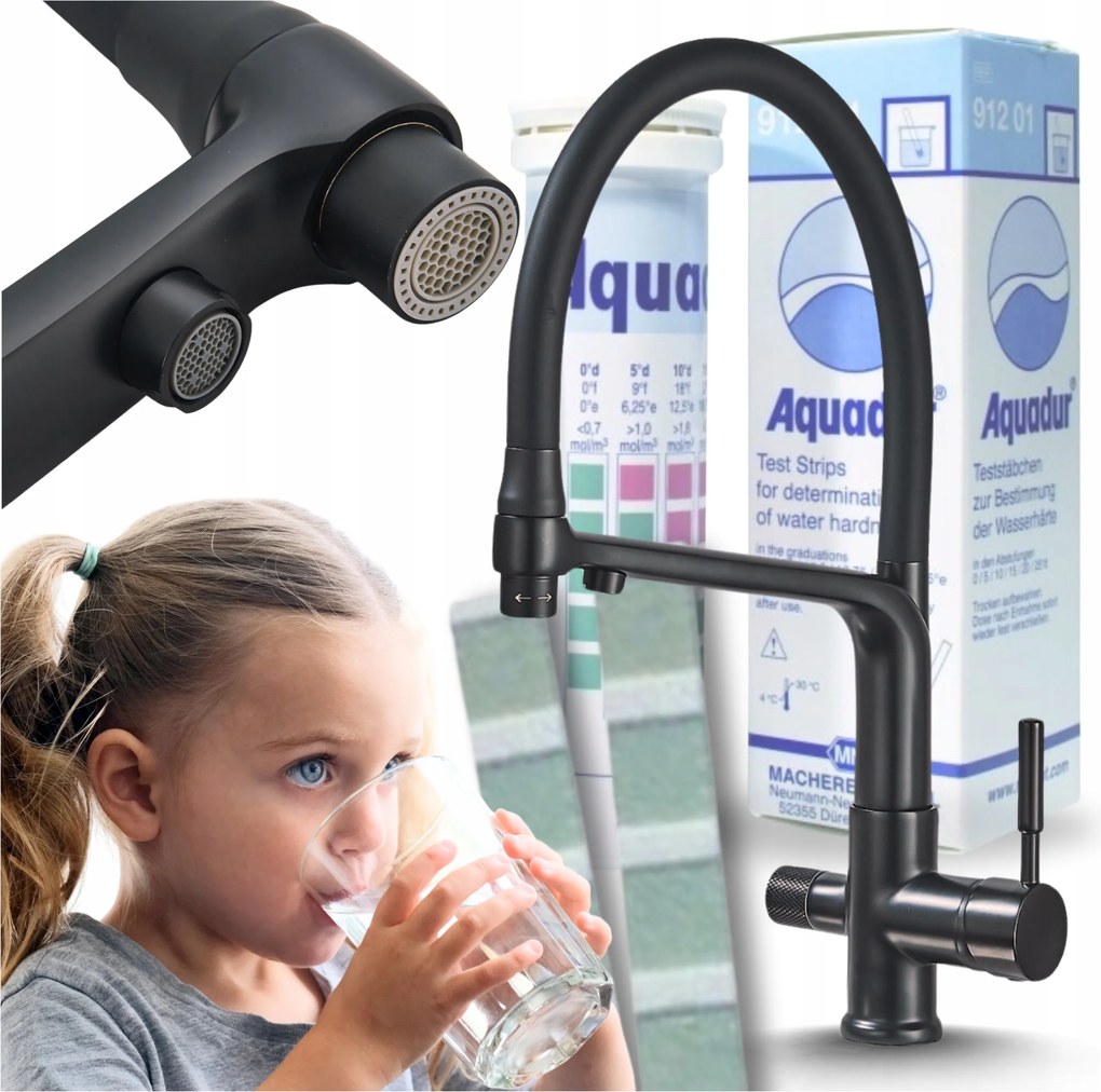 Konyhai Csaptelep Kihúzható Csővel, Fekete, Pzh Tanúsítvánnyal Ajándék