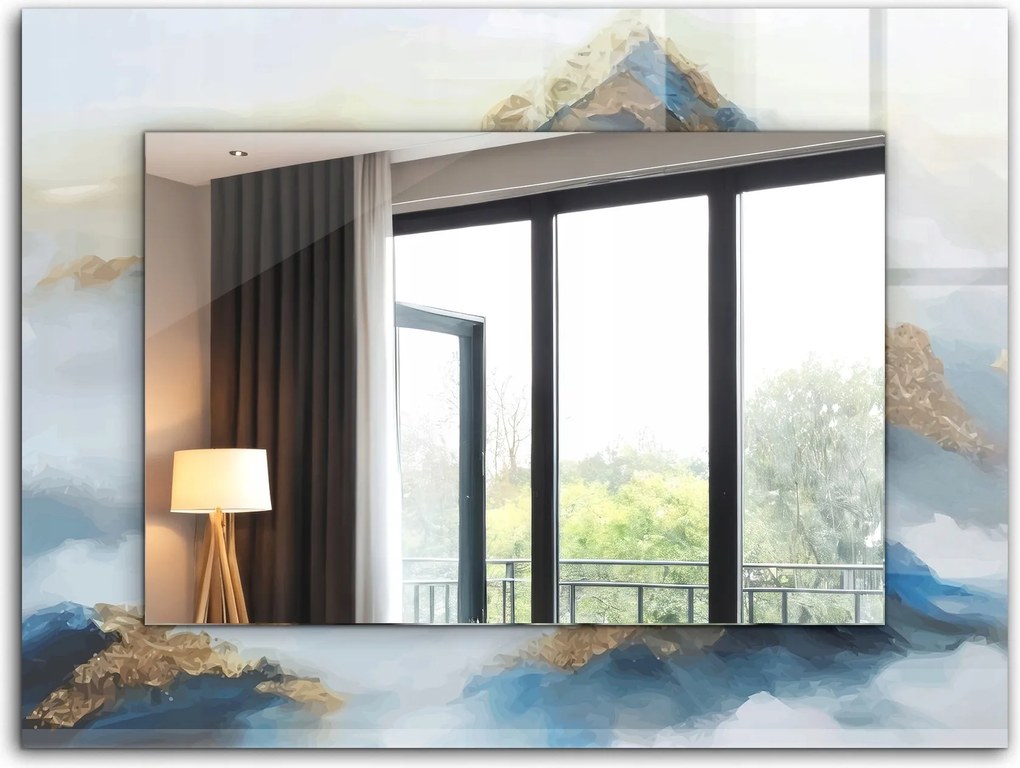 Téglalap alakú dekoratív fali tükör téglalap alakú 80x60 Hegyek a ködben