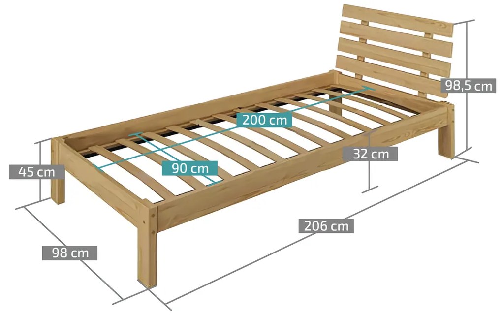 PARIS magasított ágy 90x200 cm, diófa Ágyrács: Ágyrács nélkül, Matrac: Coco Maxi 20 cm matrac