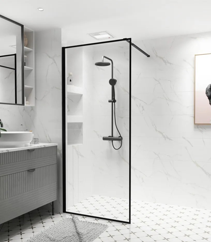 Erga Paris, Beépíthető zuhanykabin 120x200 cm, fekete keretben, 8 mm-es átlátszó üveg, fekete profil, ERG-V02-PARIS-120x200-BF