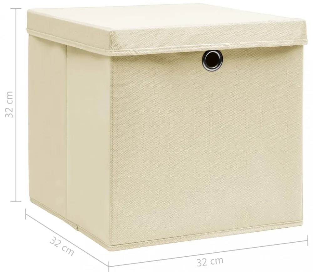 10 db krémszínű szövet tárolódoboz fedéllel 32 x 32 x 32 cm