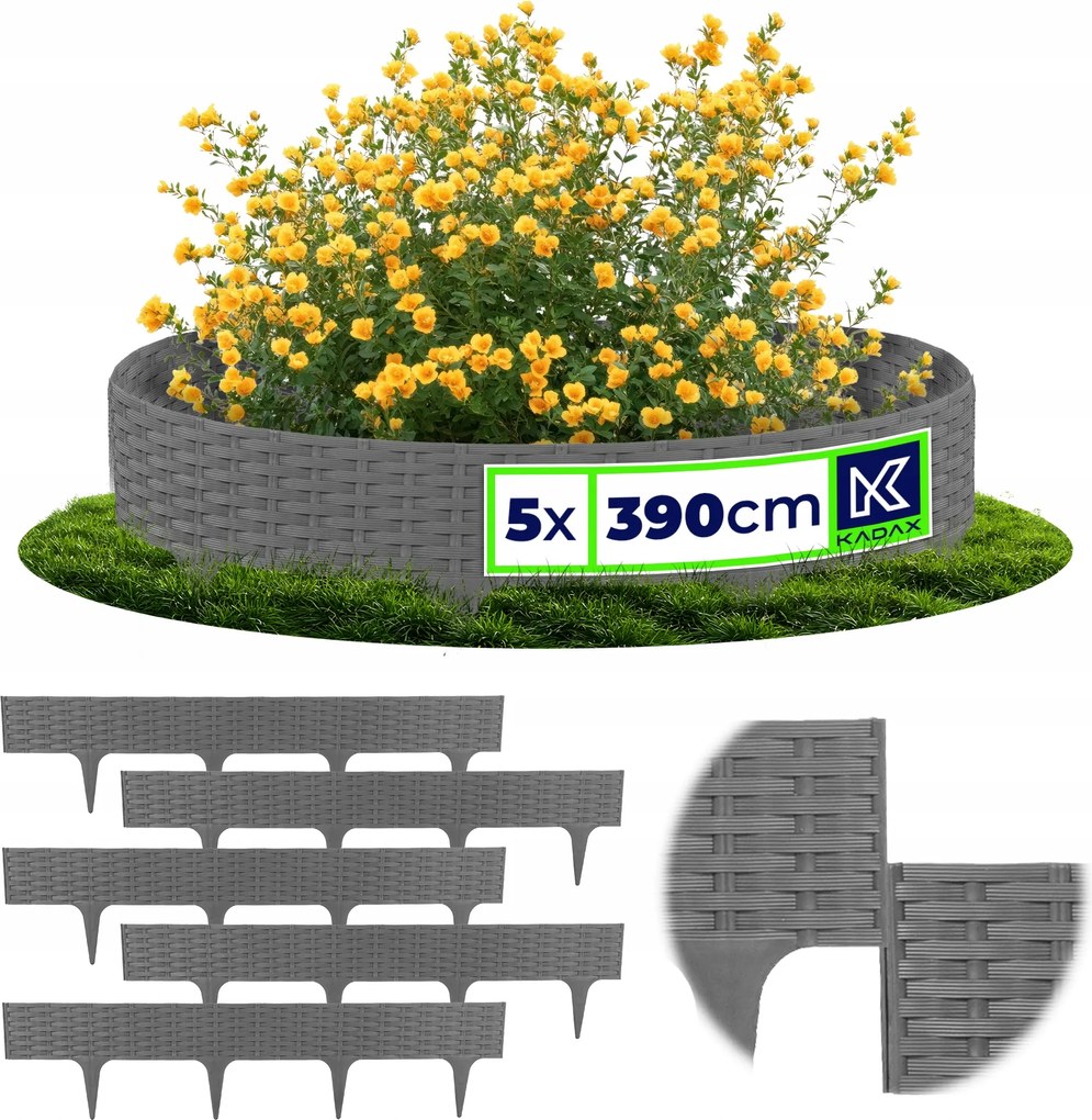 Gyepszegély Kerti Rózsafa Beszúrható Kerítés Szürke 390 cm 5 db