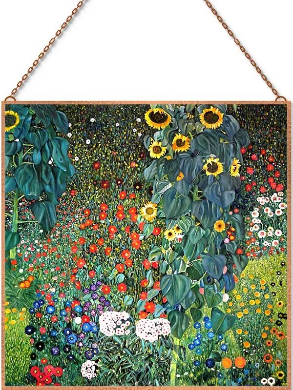 Gustav Klimt - Kert napraforgókkal üvegkép, falikép