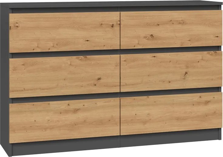 Riano MIX M6 120 2x3, fiókos szekrény, 120x75x30 cm, antracit-tölgy