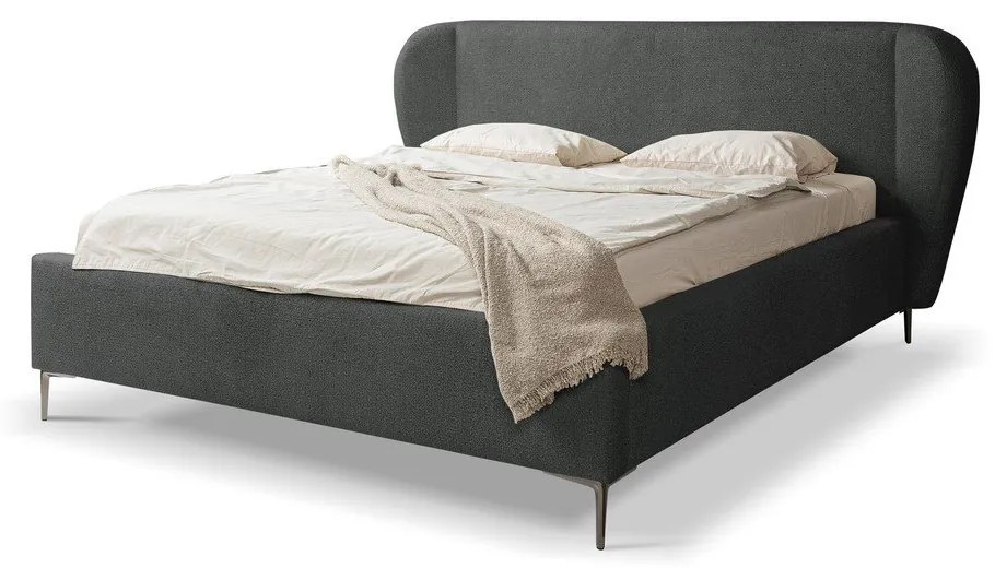 Sötétszürke kárpitozott franciaágy ágyráccsal 180x200 cm Makana – Makamii