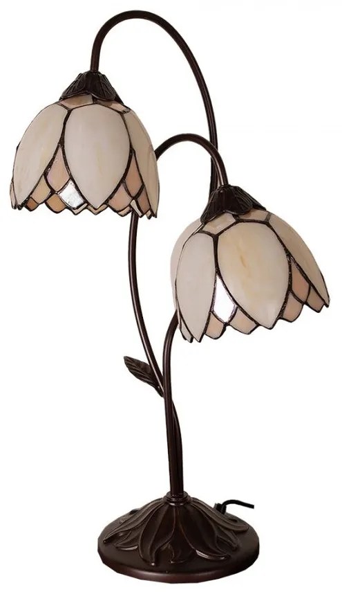 Tiffany asztali lámpa 33x61 cm bézs barna üveg virágos