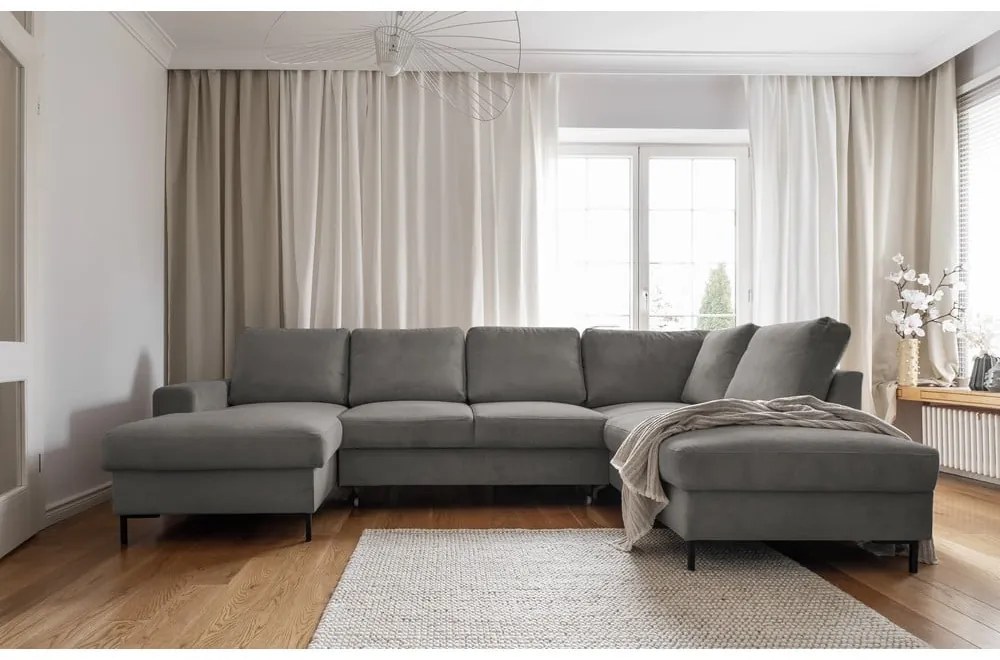 Szürke kordbársony kinyitható sarokkanapé (jobb oldali) Lofty Lilly – Miuform