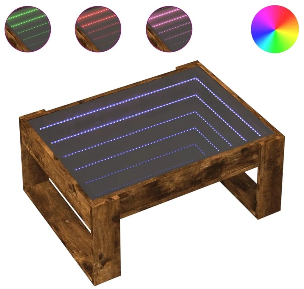 Füstös tölgy végtelen hatású LED-es dohányzóasztal 70x53x30 cm
