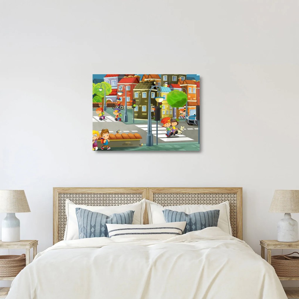 Kép - gyermek város (üvegen) (70x50 cm)
