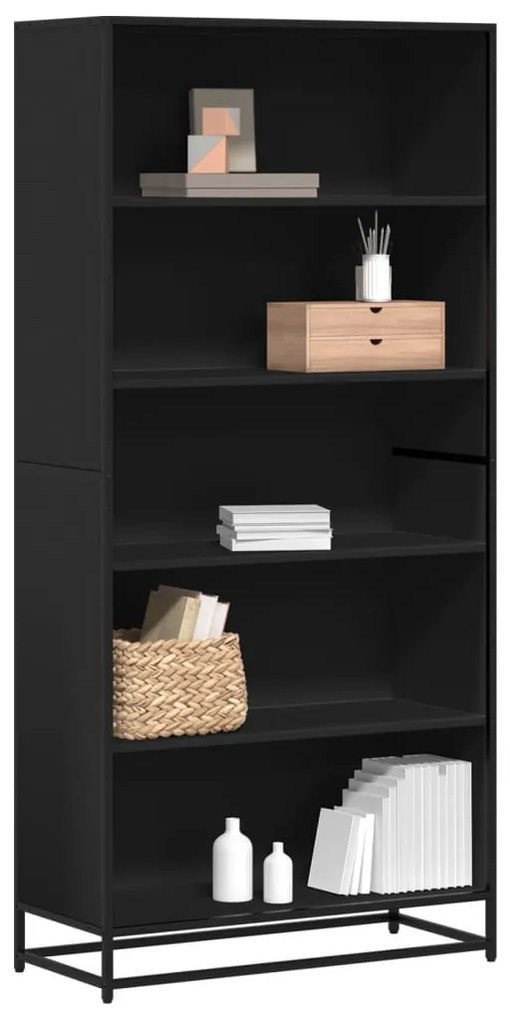 fekete szerelt fa könyvszekrény 80,5 x 35 x 170,5 cm