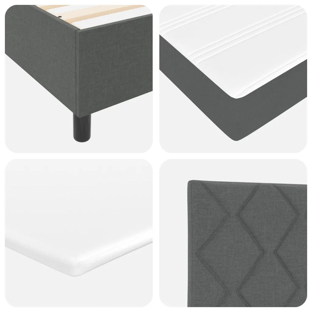 Boxspring Ágy Mattal - Sötétszürke, 90x190 cm, Szövet