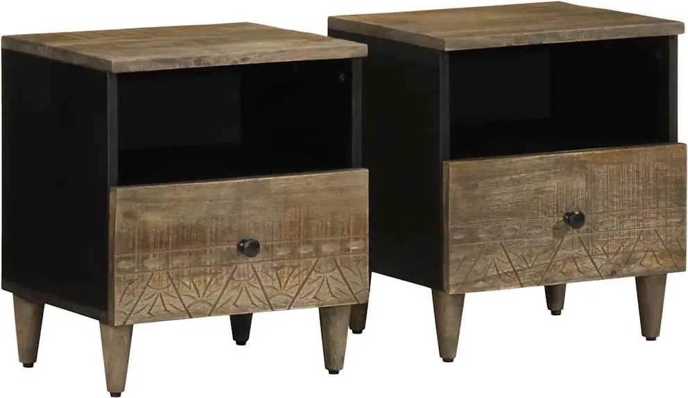 vidaXL 2 db világosszürke tömör mangófa éjjeliszekrény 40 x 33 x 46 cm