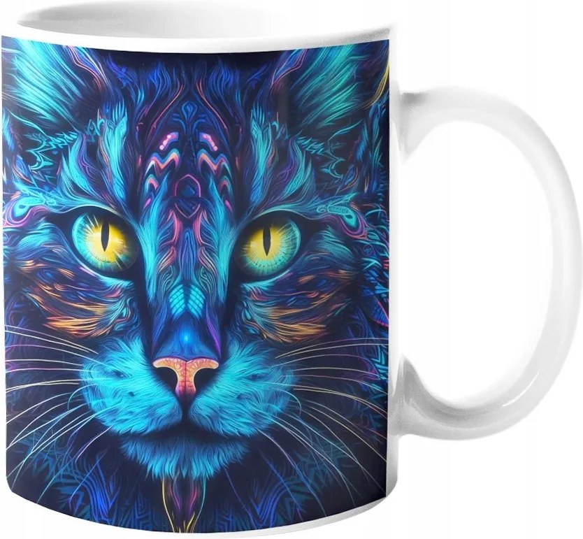 Eredeti Neon Bögre Macska Csodálatos Színek "3D hatás" Kerámia 330ml