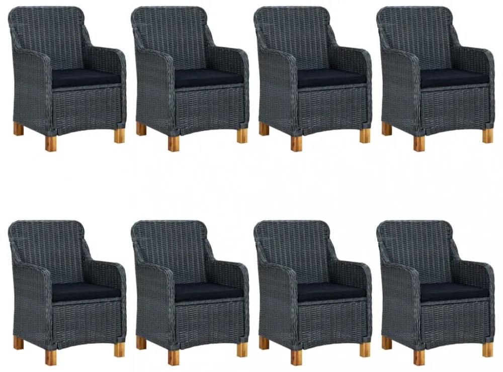 9 részes sötétszürke polyrattan kültéri étkezőszett párnákkal