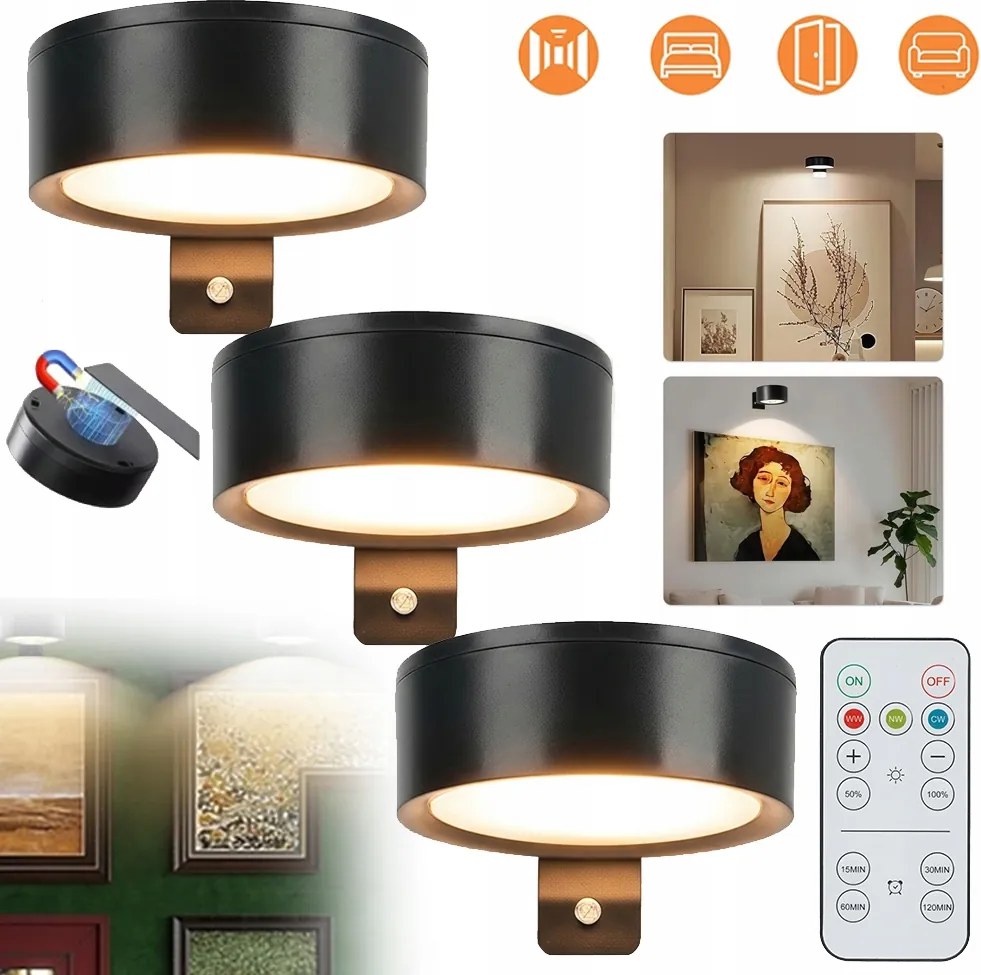 3X Szabályozható Fali Lámpa Képekhez És Kirakatokhoz, Led Olvasó Falikarok