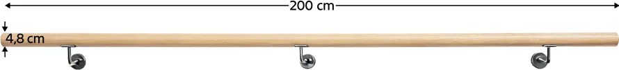 Fogantyú/korlát, tömör fa, természetes, 200 cm, MANEL TYP 2
