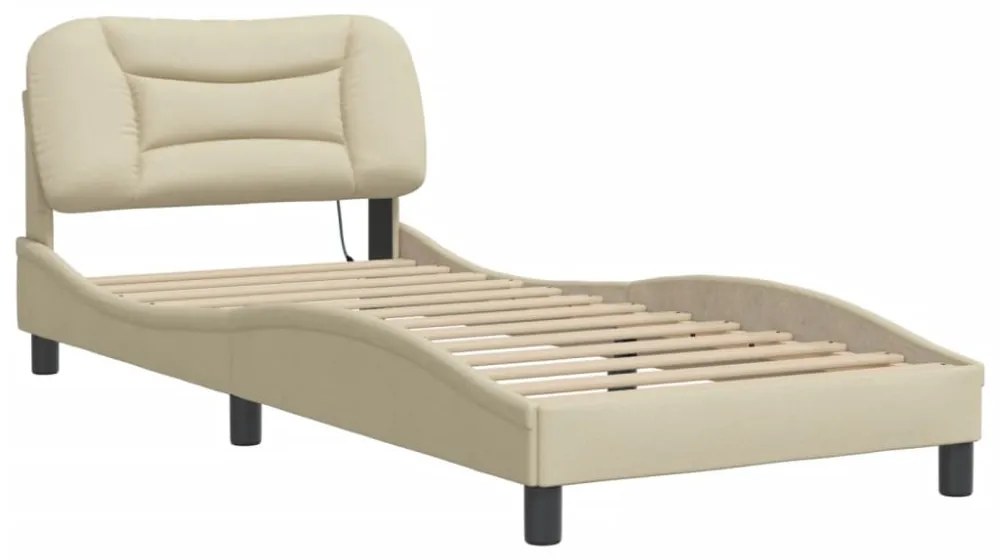 krémszínű szövet ágykeret LED-ekkel matrac nélkül Hvar 90x200 cm