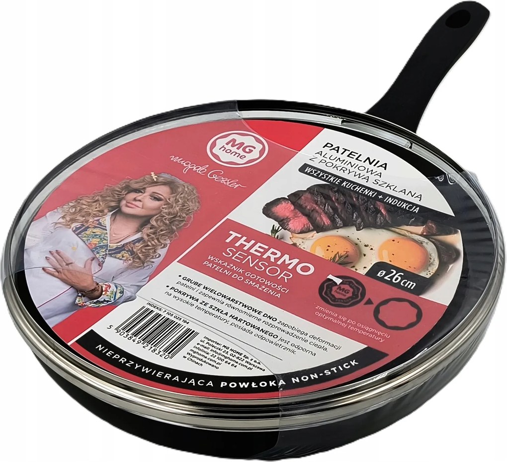 Mg Home Alumínium serpenyő üvegfedővel Thermo Sensor 26 cm 320